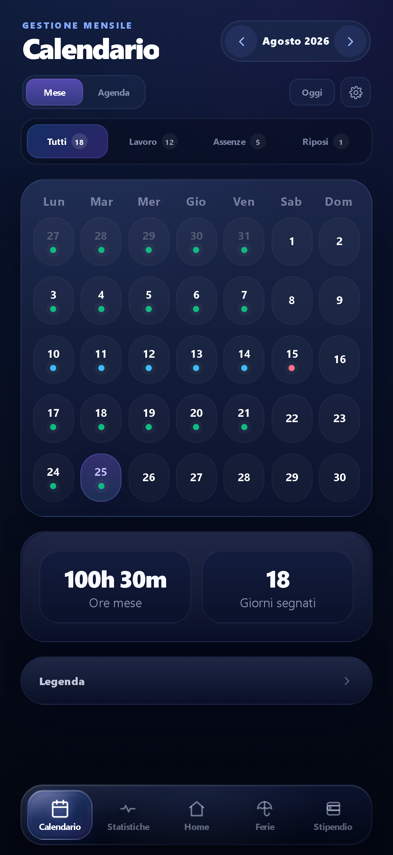 Calendario mensile di GestOre